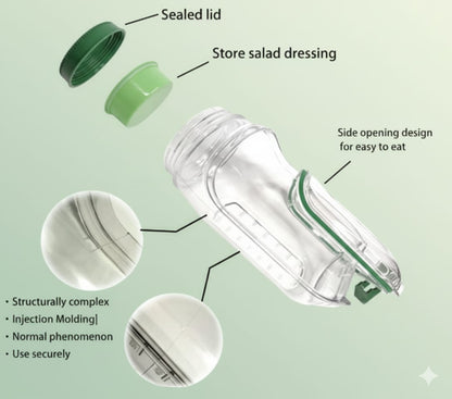 Leak-Proof Salad Jar with Built-In Dressing Bowl