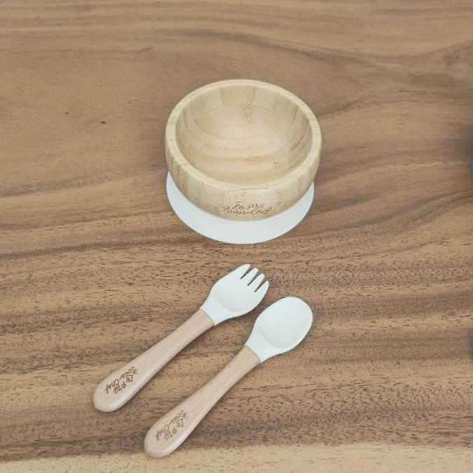 Bamboo Feeding Set - Silicone Suction Base  Bowl & Utensils