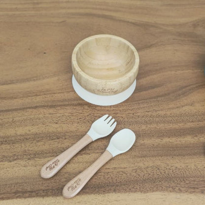 Bamboo Feeding Set - Silicone Suction Base  Bowl & Utensils