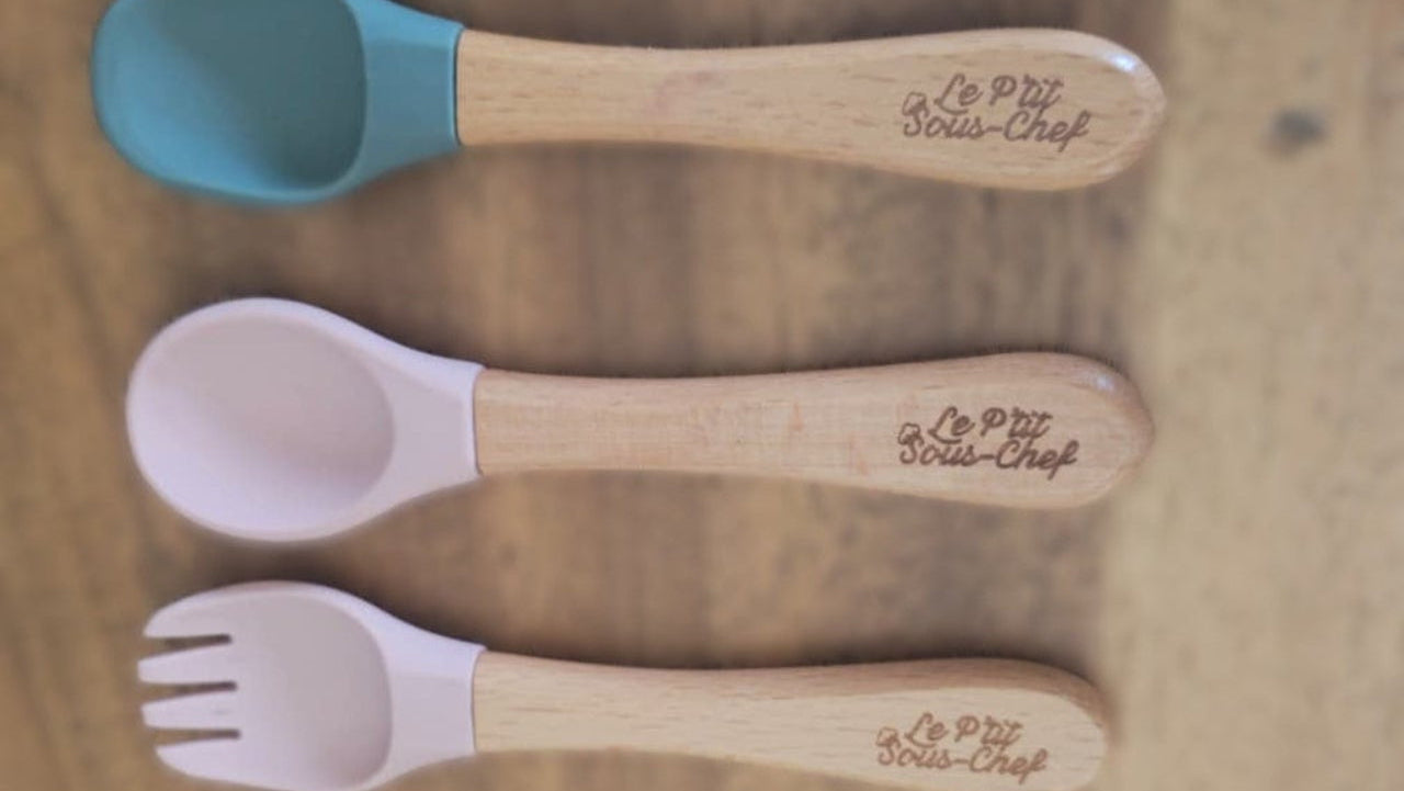 colorful bamboo spoon and fork kids feeding set