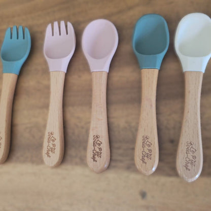 colorful bamboo spoon and fork kids feeding set
