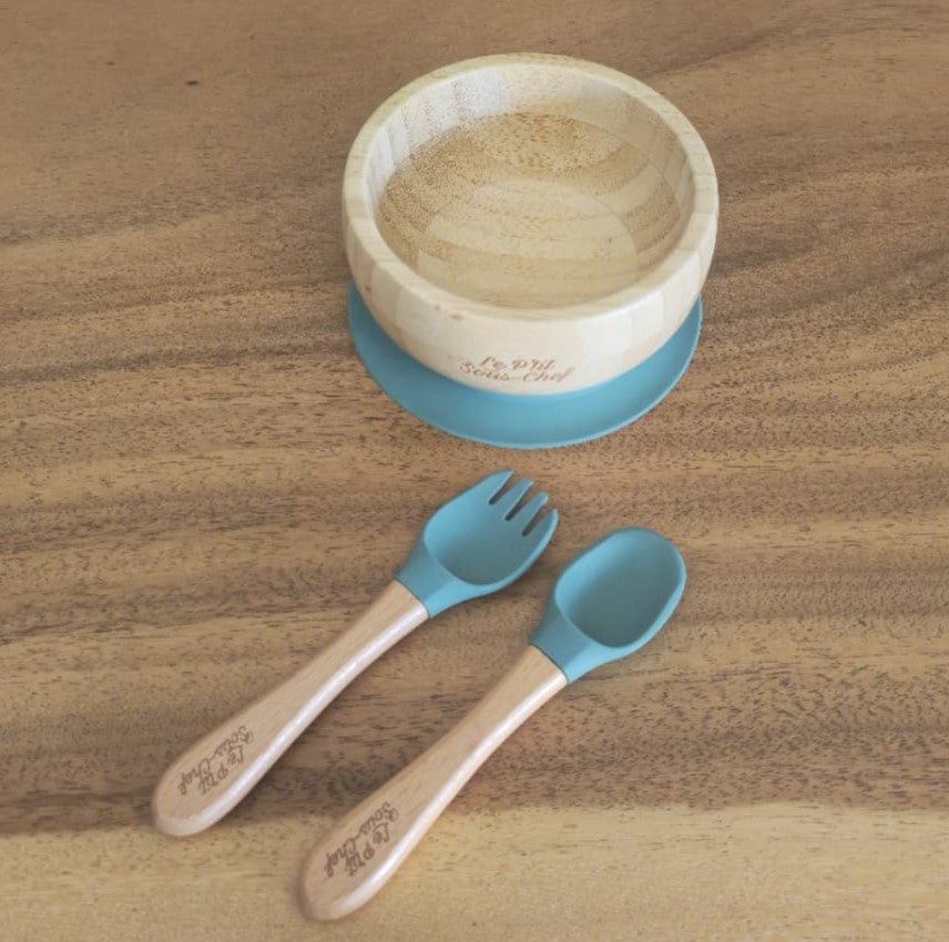 Bamboo Feeding Set - Silicone Suction Base  Bowl & Utensils