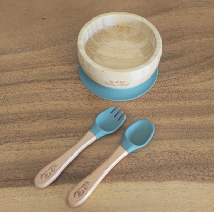Bamboo Feeding Set - Silicone Suction Base  Bowl & Utensils