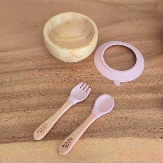 Bamboo Feeding Set - Silicone Suction Base  Bowl & Utensils