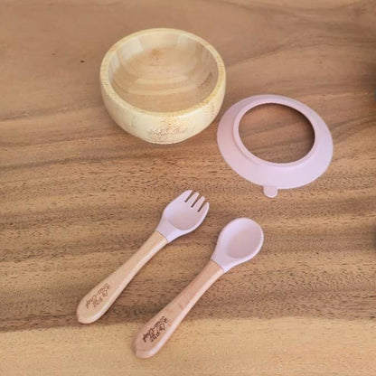 Bamboo Feeding Set - Silicone Suction Base  Bowl & Utensils